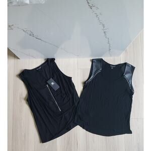 Rock Republic Tank Top Bundle Women L Black Faux Leather Studded Zip Front Lot